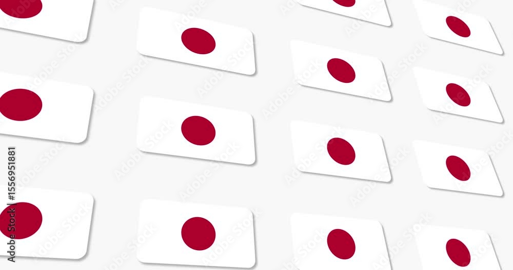 Poster japanese flag with rounded edges moving horizontally on a black and white background