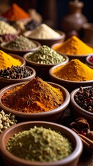 Aromatic Spice Collection in Earthen Bowls Vibrant Colors and Textures.