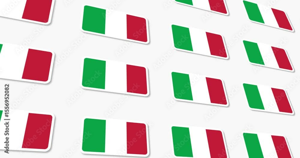 Poster flags of italy with rounded edges moving in an intertwined manner on a white background and a black 