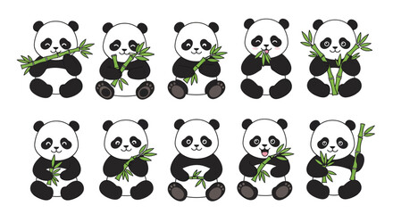 Obraz premium Cute cartoon baby panda character animal vector illustration set