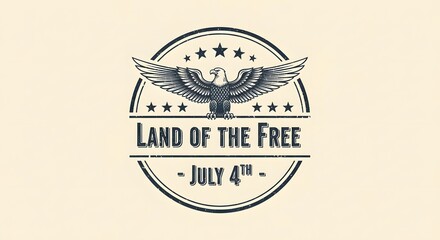 Patriotic Eagle Emblem Land of the Free, July 4th Celebration Design