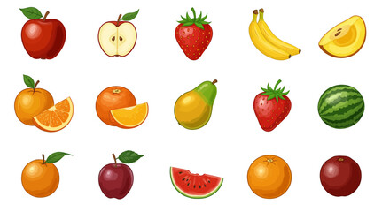 Isolated collection of fresh healthy fruits and vegetables
