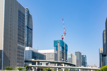 昼の大阪府大阪市北区中之島からみた大阪の風景