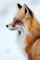 Obraz premium Red Fox in Profile Against a Snowy Background