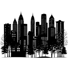City edge silhouette with trees and building mix