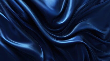 Fototapeta premium Trendy dark blue abstract background with floating blue fabric wave. Silk satin. Shiny fabric elegant luxury background. Liquid wave effect.
