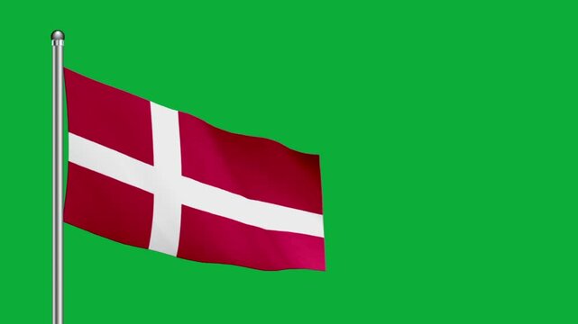The DENMARK flag. DENMARK flag video. Flag of DENMARK Waving in the wind, video, mp4, waving in the Sky, Green screen flag, national flag of the country.