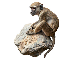Playful monkey cutout on rock with transparent background png image jungle environment natural viewpoint