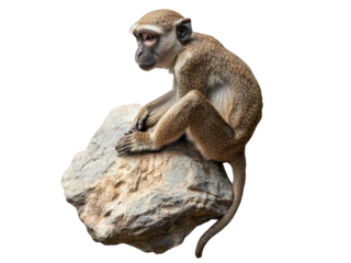 Playful monkey cutout on rock with transparent background png image jungle environment natural viewpoint