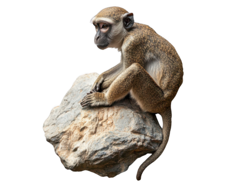 Playful monkey cutout on rock with transparent background png image jungle environment natural viewpoint