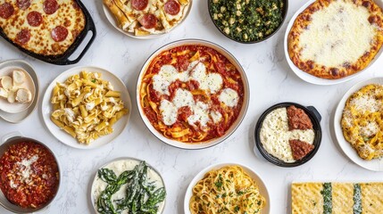 Delicious Italian Feast with Variety of Pasta and Sauces