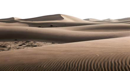 Expansive view of a desert landscape with undulating sand dunes under a dark sky in a remote location