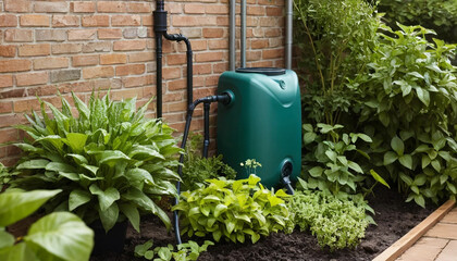 Rainwater harvesting system watering garden