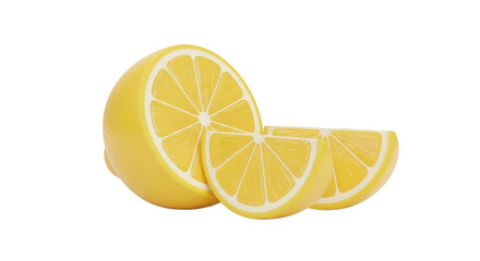 Yellow Lemon Half and Slices on White Background Fresh Juicy Fruit