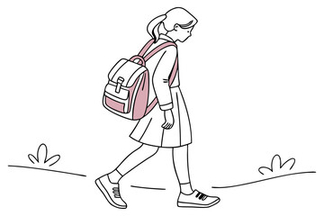 Young Girl Student Illustration with Bag Isolated