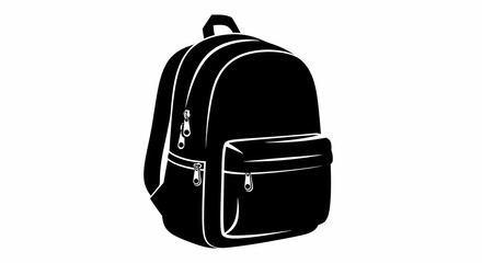 Black and White Backpack Illustration with Zippers and Pockets