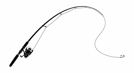 Black Silhouette Fishing Rod and Reel with Curved Line