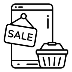 Mobile sale icon in line design isolated on white background