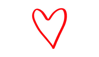 Red heart drawn in ink on transparent background.
