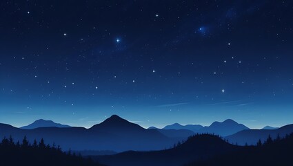 Naklejka premium Night sky stars over mountains landscape illustration wallpaper