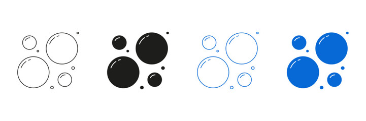 Washing Bubbles And Bath Foam Line And Solid Icon Set. Floating Air Clusters And Water Droplets Symbol Collection. Isolated Vector Illustration
