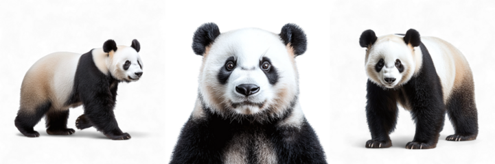 Set of cute pandas isolated on transparent background PNG