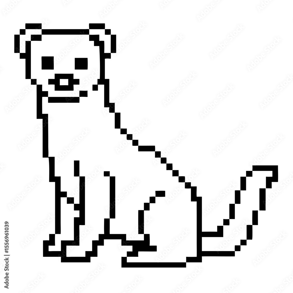 Poster pixel art representation of a seated stoat in a minimalist style