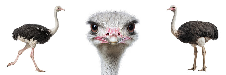 Set Ostriches Isolated Transparent Background