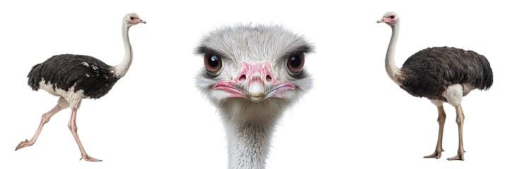 Set of ostriches isolated on transparent background PNG