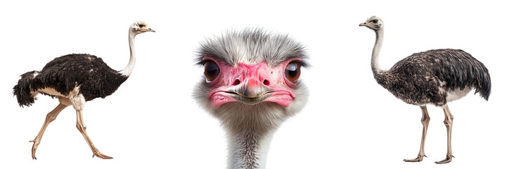 Set Ostriches Isolated Transparent Background