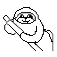 Obraz premium Pixelated sloth on a branch in a simple black illustration format