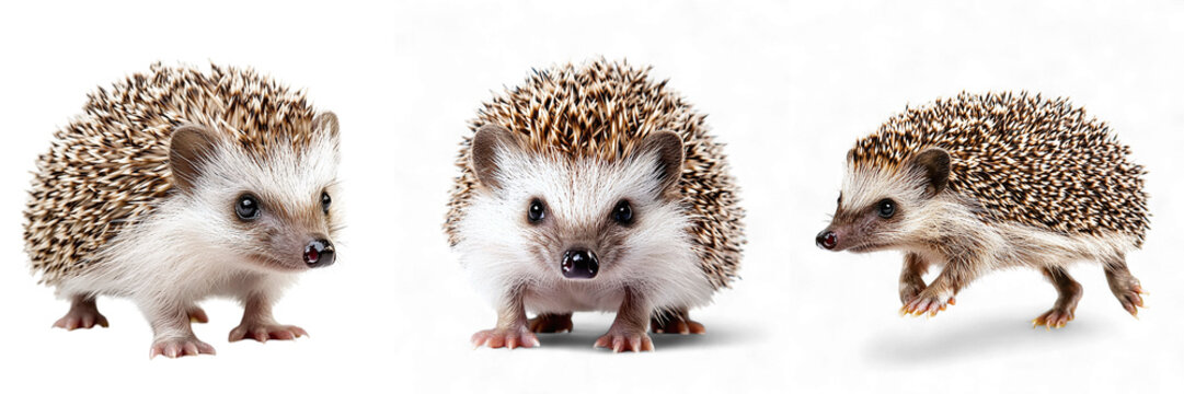 Set of cute hedgehogs isolated on transparent background PNG