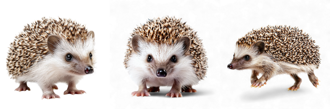 Set of cute hedgehogs isolated on transparent background PNG