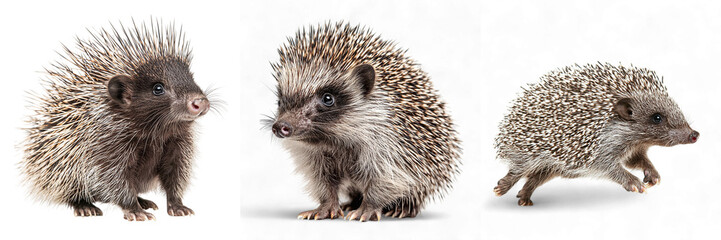 Fototapeta premium Set of cute porcupines isolated on transparent background PNG