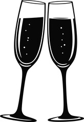 Two elegant champagne glasses clinking in a celebratory toast