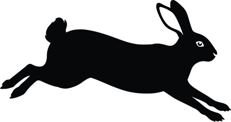 black silhouette of a rabbit midleap