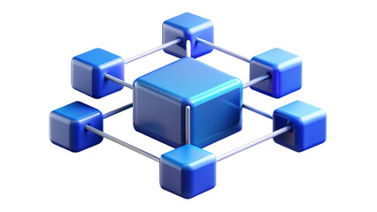 Fototapeta premium 3D Cube with Connected Blue Cubes Illustration Network of Blue Cubes and Central 3D Structure