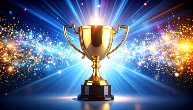 Golden trophy gleams against a radiant backdrop representing achievement, success, and the celebration of milestones