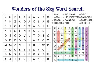 Wonders of the Sky Word Search Puzzle with Answer Key Included