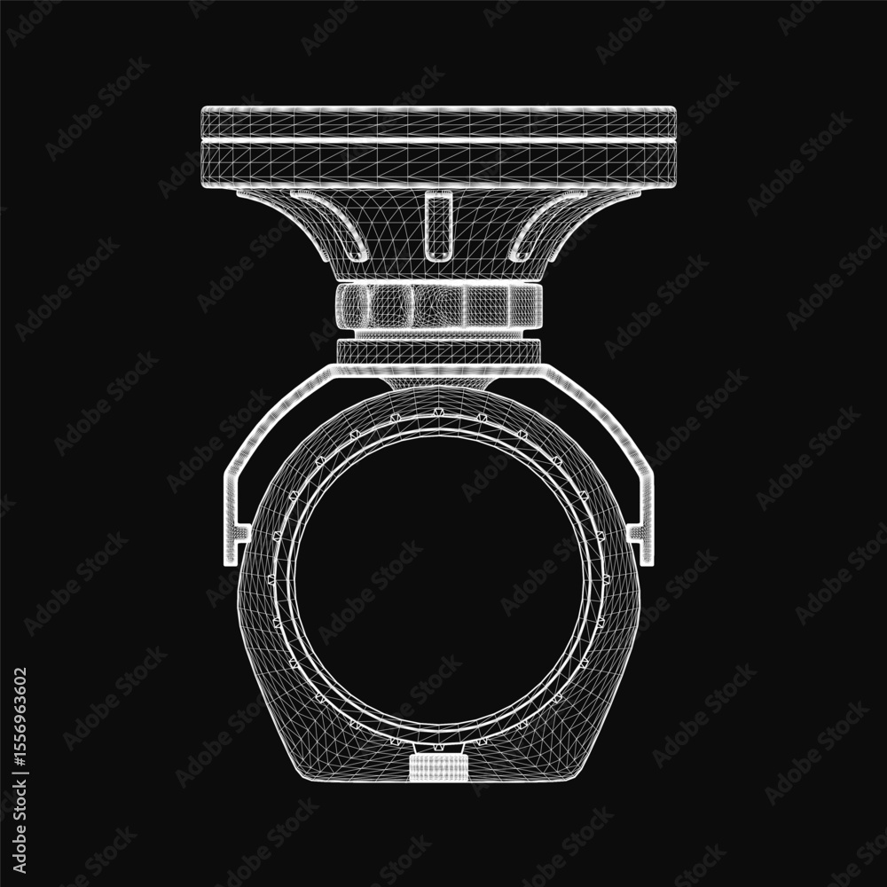 Aufkleber a 3d model of a ring-shaped cctv camera blueprint on a black background, featuring intricate mechani