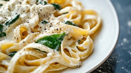Creamy Spinach Pasta Dish with Black Pepper and Cheese Sauce