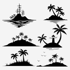 Set of vector silhouettes of palm trees.