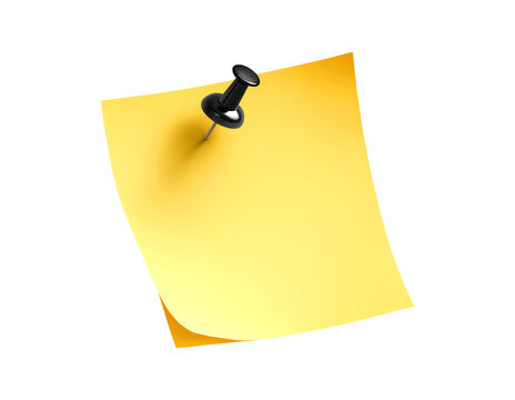 One yellow sticky note with a black push pin, yellow sticky note with a black push pin isolated on a transparent background