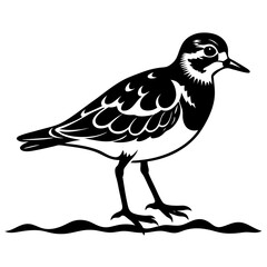 Fototapeta premium Stylized black and white graphic illustration of a shorebird standing on waves