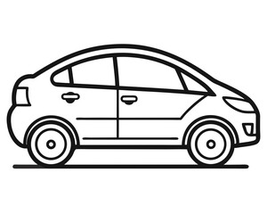 Fototapeta premium Simple black and white line drawing of a modern hatchback car from the side