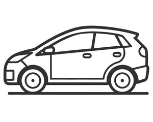 Simple black and white line drawing of a modern hatchback car