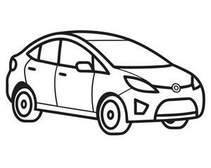 Fototapeta premium Simple black and white line drawing of a modern compact car viewed from the side