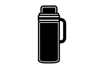 Black and white silhouette of a thermos flask with a handle and cap
