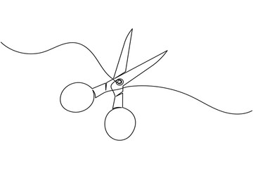 Simple scissors outline continuous line drawing isolated on white background