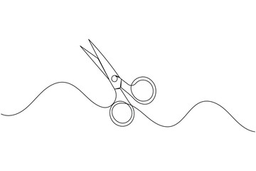 Simple scissors outline continuous line drawing isolated on white background